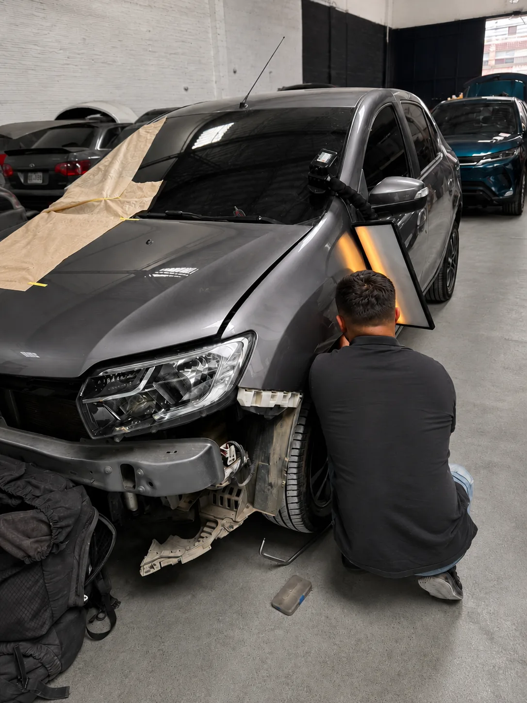 Pieza preparada en el área real de latonería y pintura de Silver Cars.